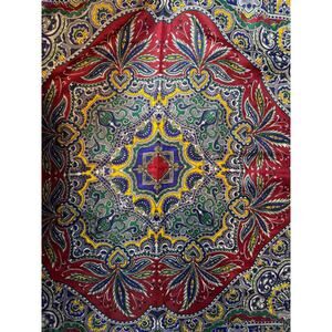 Sunkyung Sa Poly Scarf 34 x 34 Multicolor Paisley Wheel Design Vintage Feathers
